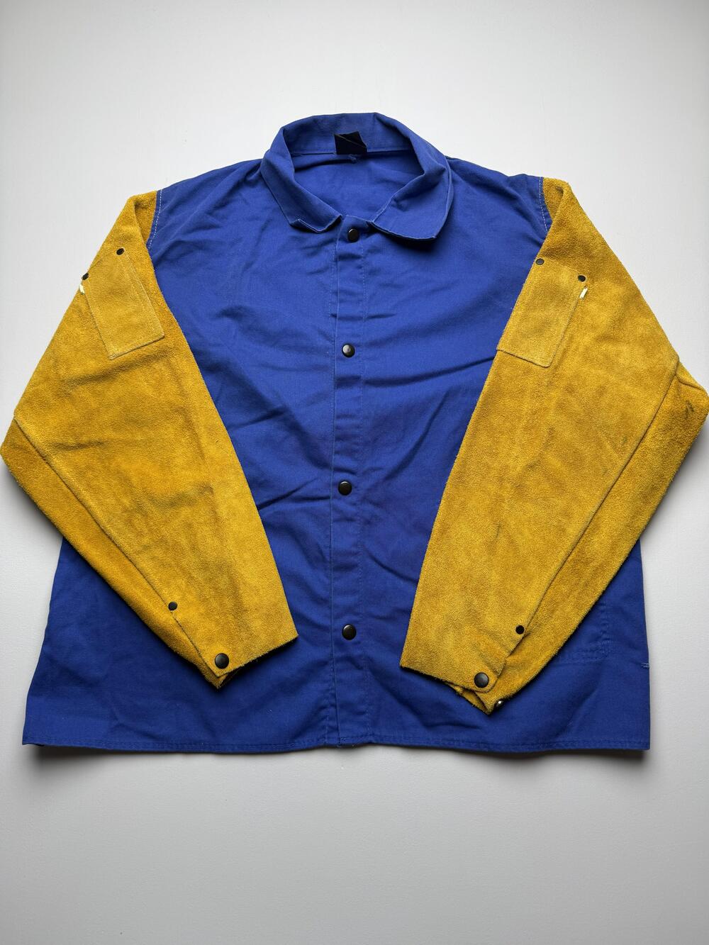 Tillman Jacket Mens XL Blue Yellow Canvas Leather Snap Workwear Shop Welding